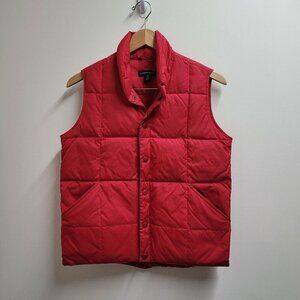 Lands' End Women's Size Medium Red Full Zip Goose Down Puffer Vest Pockets